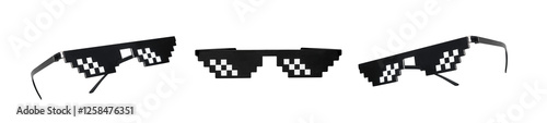  Real 3d pixel art thug glasses like design vector illustration isolated on transparent png background. Mock up template.