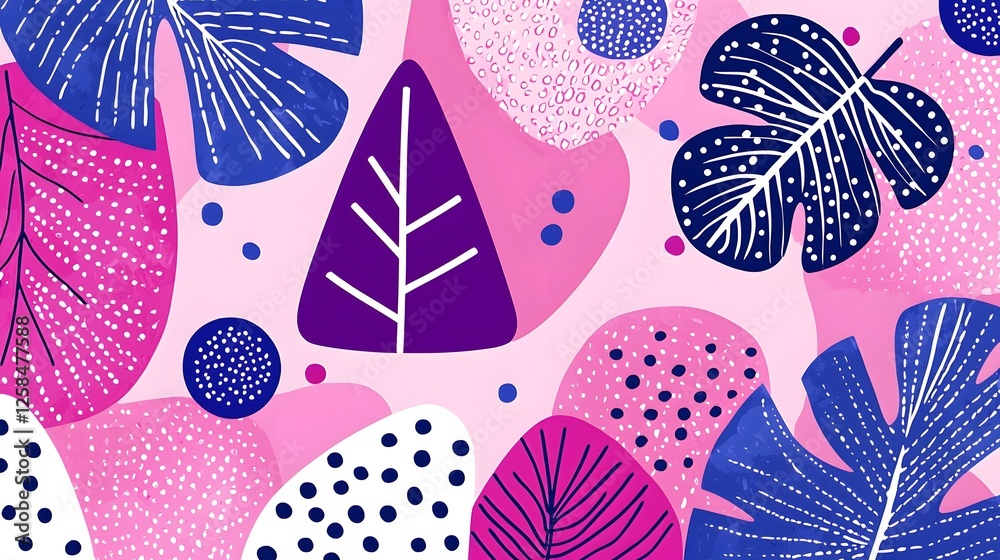 Fototapeta premium Vibrant Abstract Tropical Leaves in Pink and Blue Color Palette