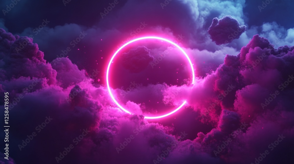 Fototapeta premium Bright abstract cloud with vibrant magenta neon ring generative ai