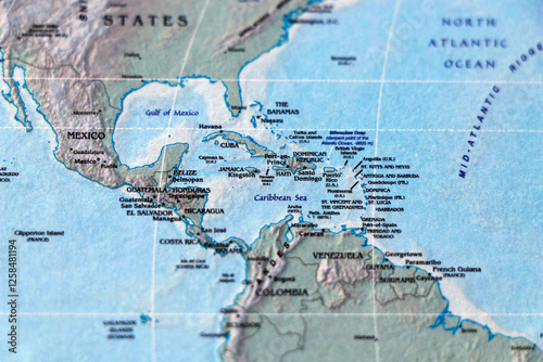 world map of south and north america, with separation of panama canal, latin american countries in focus