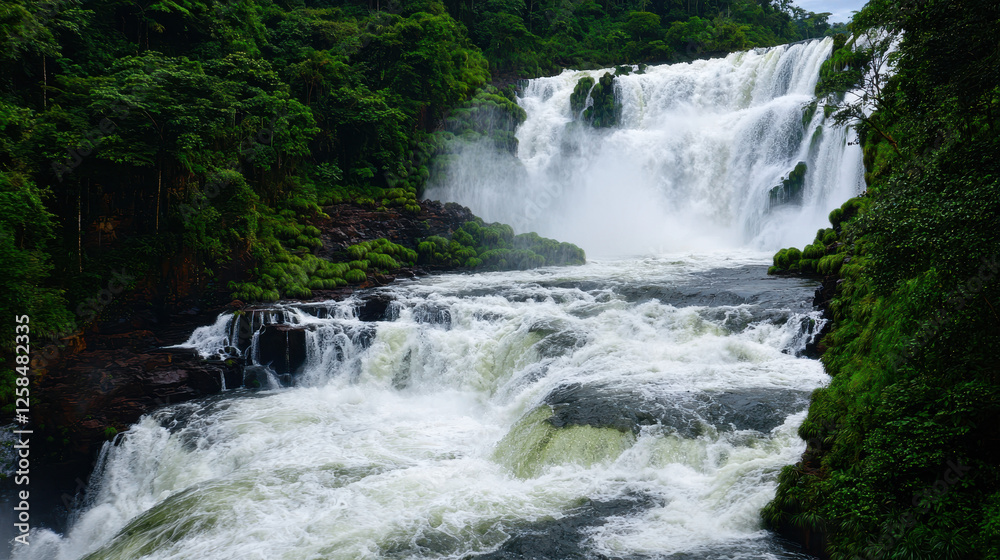 breathtaking view of Iguazu Falls with cascading water and lush greenery breathtaking view of Iguazu Falls with cascading water and lush greenery