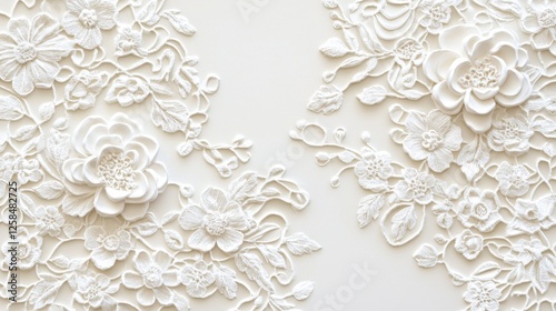 A vintage floral lace background in off white with delicate embroidered details