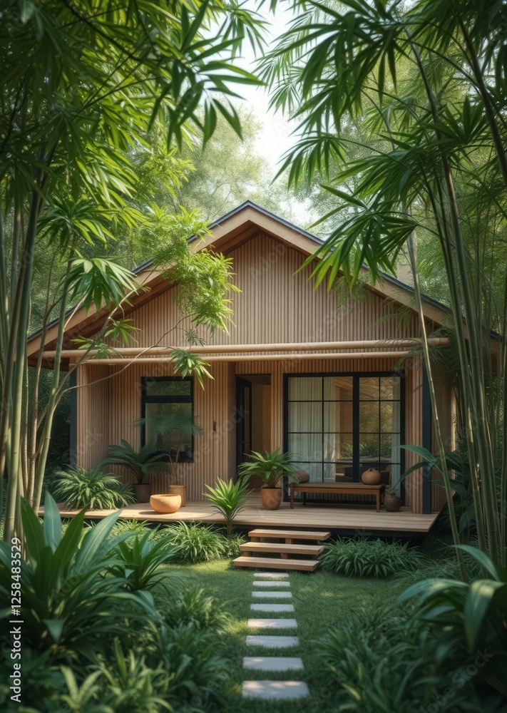 Eco-friendly bamboo house amid lush greenery: sustainable architecture showcase bamboo house background beautiful bamboo asian seaport baltic sea antebellum