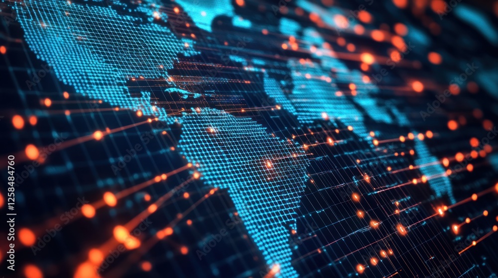 Obraz premium Global network connection, digital world map. (3)