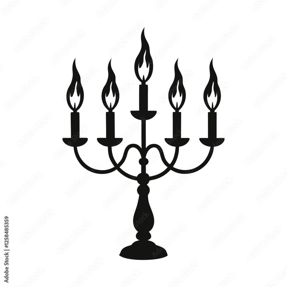 a vector silhouette of floating candelabra with flickering flames on white a vector silhouette of floating candelabra with flickering flames on white