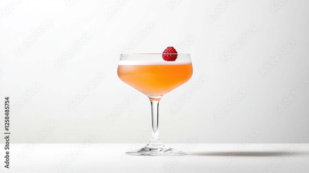 Elegant cocktail glass with vibrant orange drink topped with ras