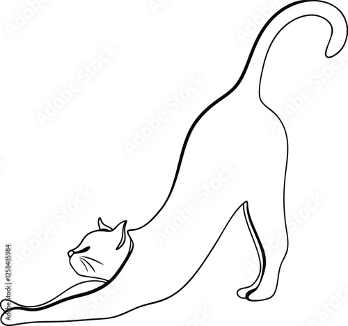 Stretching Cat, Line Art, Feline Posture, Elegant Design, Minimalist Illustration