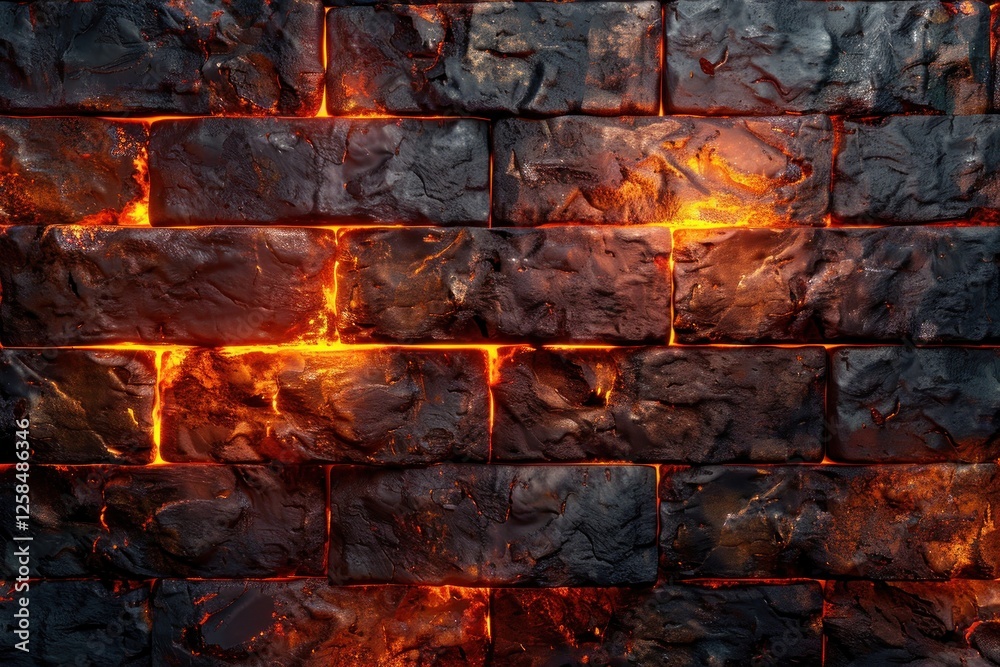 Bright cracks in a rustic brick wall reveal glowing lava below, creating a striking visual with soft lighting Bright cracks in a rustic brick wall reveal glowing lava below, creating a striking visual with soft lighting