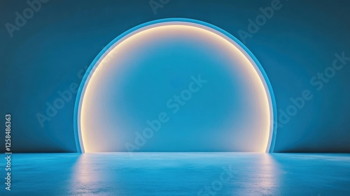 Fototapeta Naklejka Na Ścianę i Meble -  Illuminated rounded doorway leading into light blue painted space