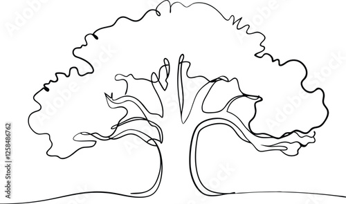 SingleLine Drawing of a Majestic Oak Tree in Nature