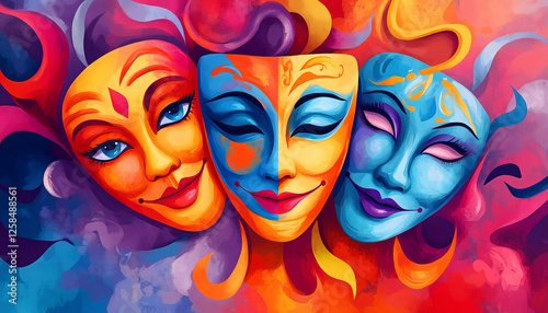 Wallpaper Mural Artistic illustration of colorful theatrical drama masks Torontodigital.ca