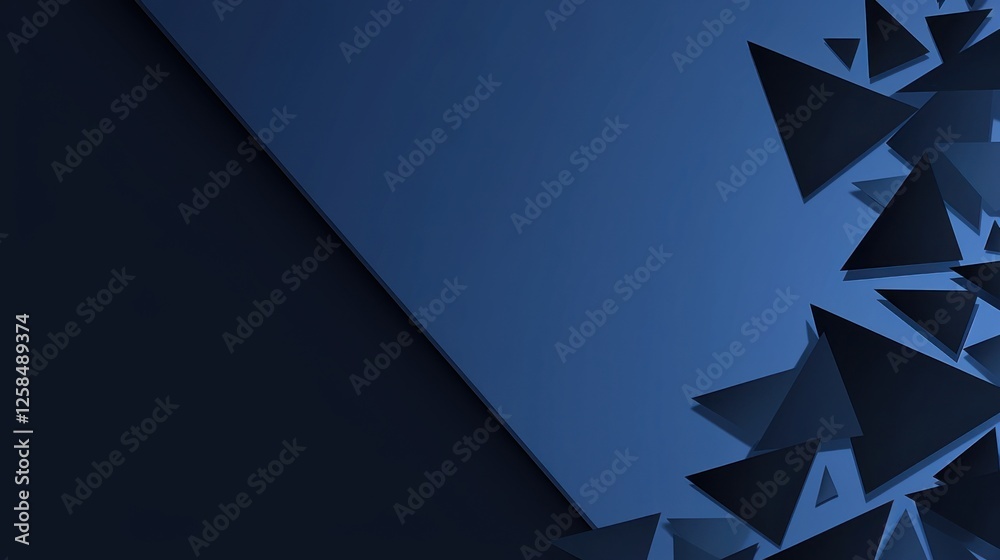 Geometric minimalist wallpaper with triangles and lines on a Blue background. Ideal for modern design and banner templates with copy space in the center for text.
