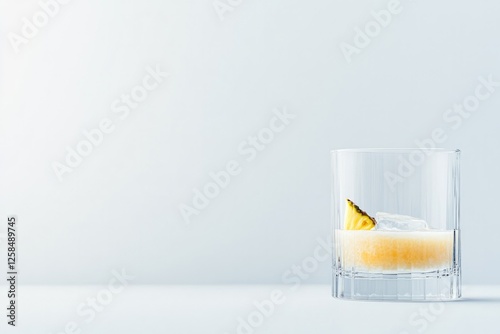 Elegant glass with refreshing drink and vibrant garnish on minim
