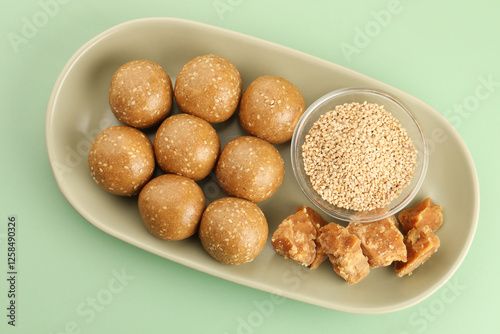 Tilgud laddu made during the festival of Sankranti in India photo