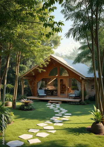 Obraz na płótnie Exterior design and architecture of wooden igloo house villa among green garden park bamboo house background beautiful bamboo asian seaport baltic sea antebellum w salonie