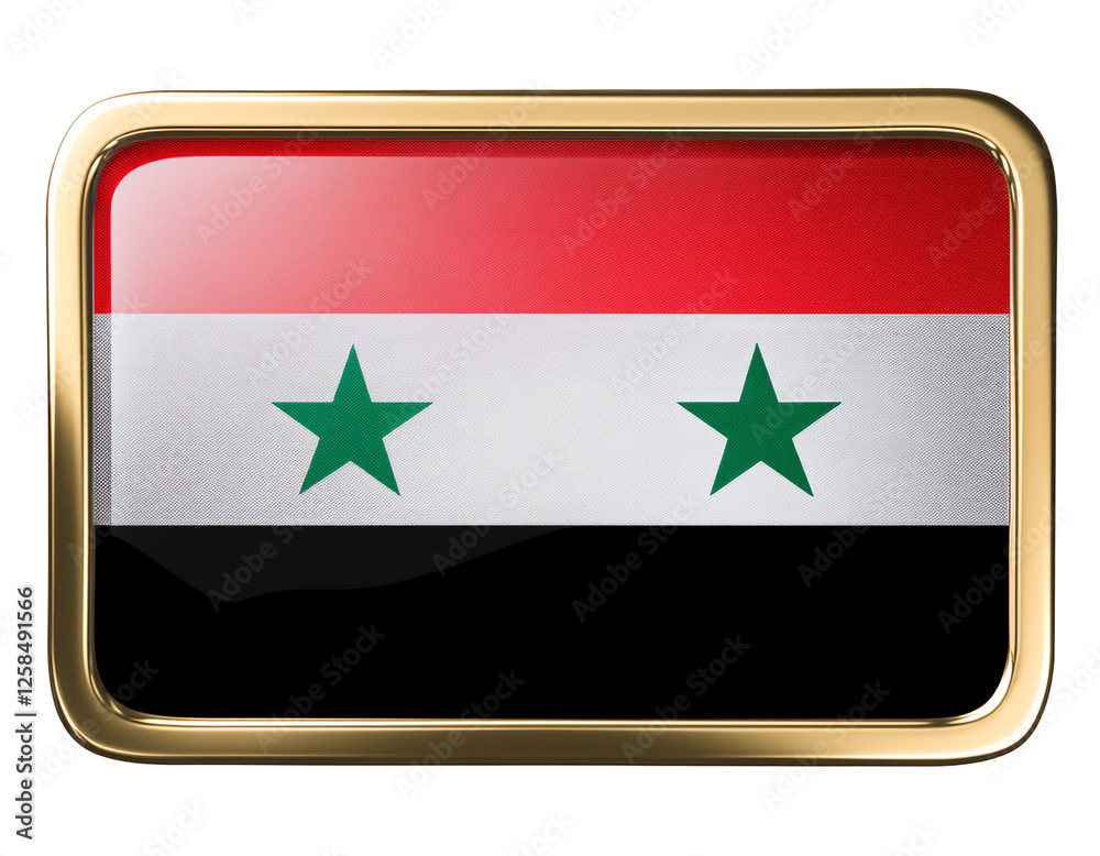 シリアの国旗のブローチ。白背景。(Syrian Arab Republic flag brooch on white background.)
