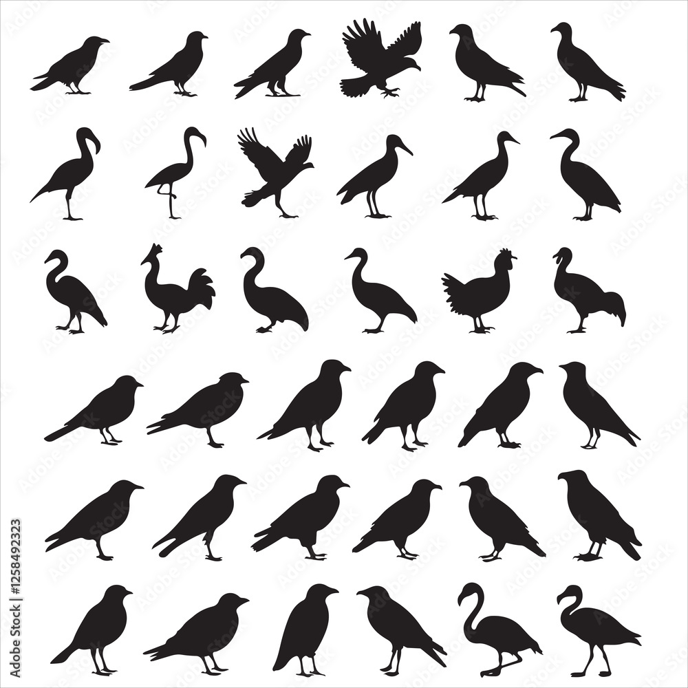 Obraz premium SET OF BLACK VECTOR VARIOUS BIRD SILHOUETTE