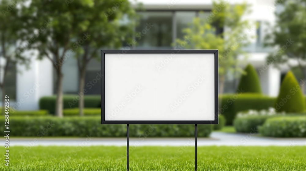 Blank Yard Sign in Front of Modern House Blank Yard Sign in Front of Modern House