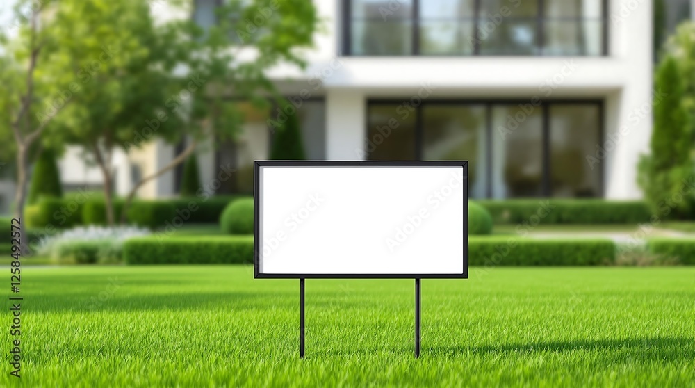 Blank Yard Sign in Front of Modern House Blank Yard Sign in Front of Modern House
