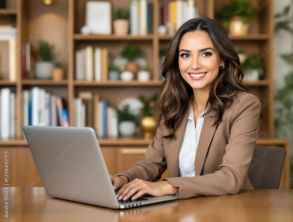 Busy Young Businesswoman Using Laptop in Office Busy Young Businesswoman Using Laptop in Office