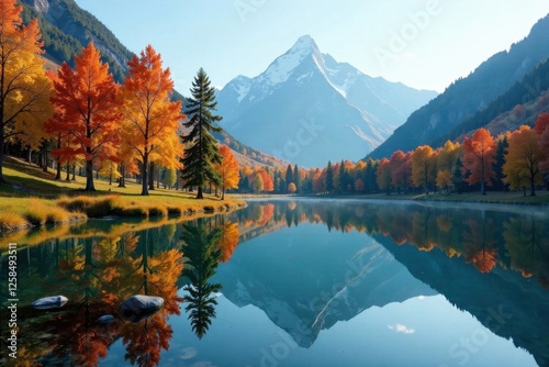 Trees reflected in a quiet pond surrounded by mountains , ponds, serene, mountains