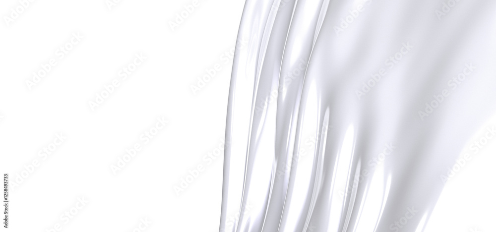 Close-up image of smooth white fabric with a black border, showcasing its texture and soft curves. The fabric drapes elegantly, creating a minimalist and abstract design.