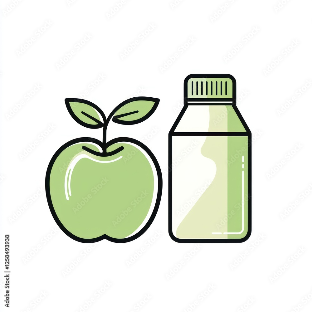 Healthy Fruit and Drink, Simple Illustration, Nutrition Concept, Educational Material Healthy Fruit and Drink, Simple Illustration, Nutrition Concept, Educational Material