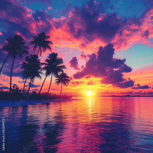 Sunset serenity tropical beach landscape photography coastal environment vibrant viewpoint