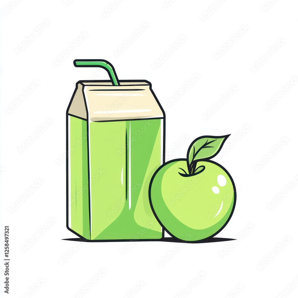Cartoon Apple Juice Box, Healthy Drink, Kid's Illustration, for Educational Material Cartoon Apple Juice Box, Healthy Drink, Kid's Illustration, for Educational Material