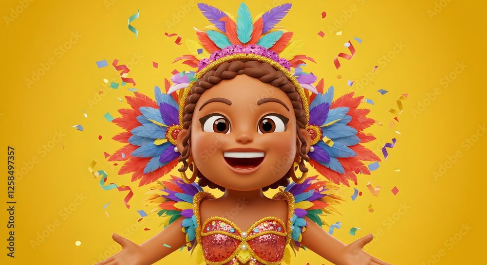 Fototapeta premium Carnival Emoji 3D on a Yellow Background – Festive and Colorful Celebration Icon 3D