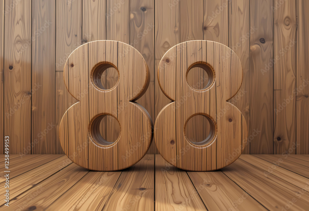 Fototapeta premium Wooden Number Eighty-Eight on Wooden Background