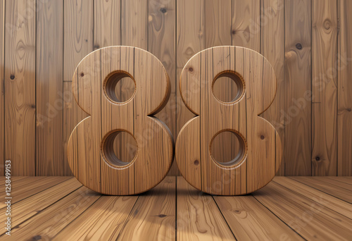 Wooden Number Eighty-Eight on Wooden Background photo