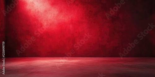 A photo studio backdrop with a red wall and a softbox light