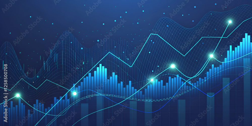 Abstract Chart Displaying Growth Trends On Dark Backgrounds and Glowing Lines