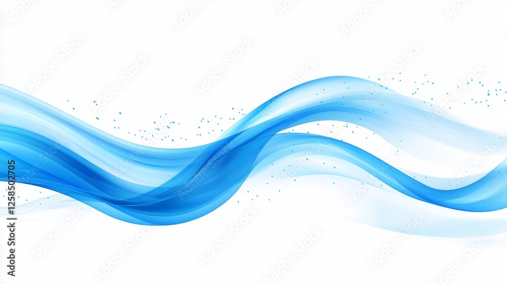 Fototapeta premium Abstract blue wave flow, white background, particle effect, website banner
