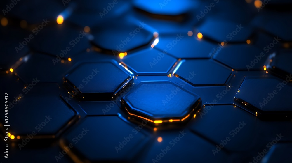 Obraz premium Abstract Hexagonal Pattern with Glowing Blue and Orange Lights