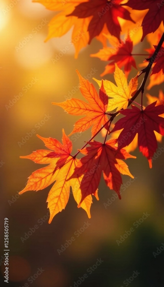 Vibrant autumn branch with multicolored leaves against a warm background , tree, colorful, leaf Vibrant autumn branch with multicolored leaves against a warm background , tree, colorful, leaf