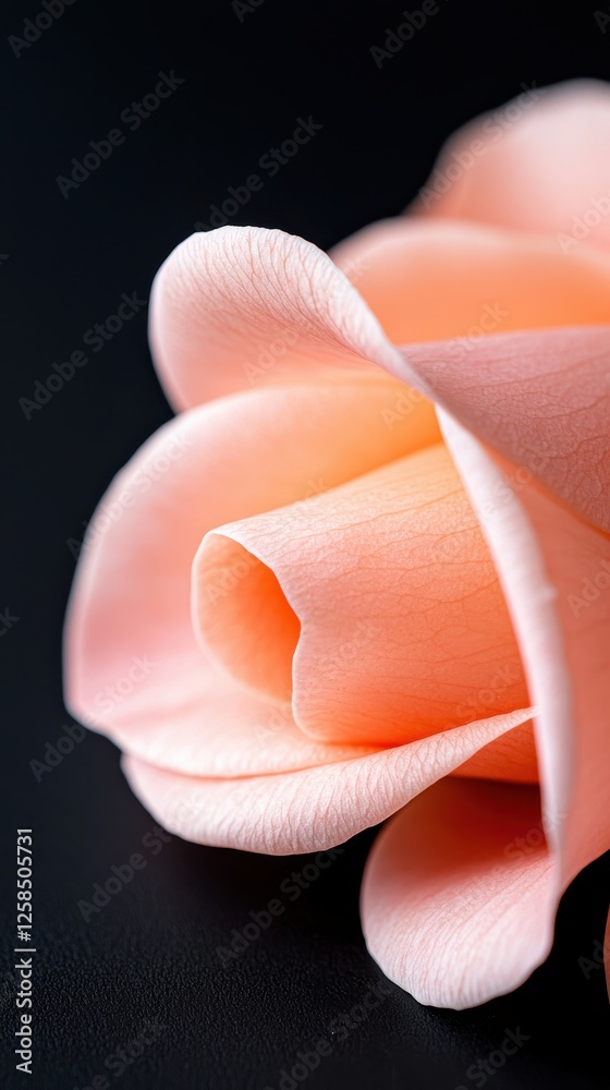 A close-up view of a delicate pink rose petal against a dark background. A close-up view of a delicate pink rose petal against a dark background.