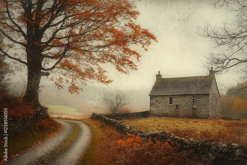 A photograph of an old stone farmhouse in the Lake District, England photo