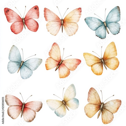 A vibrant arrangement of colorful butterflies in various shades, showcasing their delicate wings and intricate patterns in a beautiful grid layout.