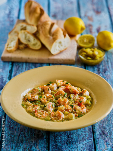 lemon and garlic shrimp served with fresh bread