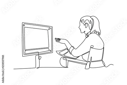 Art director. Information analysis concept. Single line draw design vector graphic illustration.