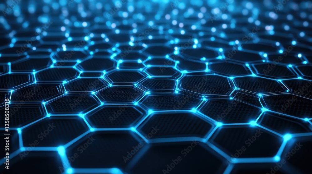 Naklejka premium Luminous Hexagonal Network, Advanced Technology and Interconnectivity