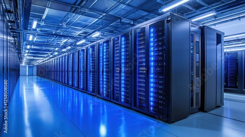 server rack with data storage,Internet, server, computer room, technology, data,Abstract futuristic blue glowing data center, dark background. Large server room with modern minimalist design.