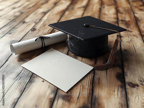 Academic College Degree Graduation cap and diploma Insight Concept. photo