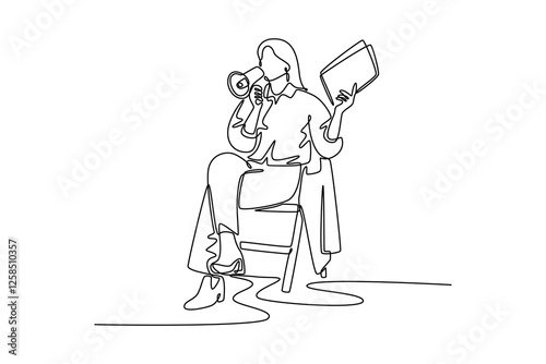 Art director. Information analysis concept. Single line draw design vector graphic illustration.