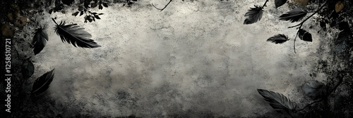 Wallpaper Mural Dark Feathers on Weathered Wall,  Nature's somber artistry gracefully decorates a textured surface with a melancholic charm. Torontodigital.ca