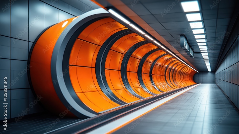 Obraz premium Futuristic Orange Subway Tunnel