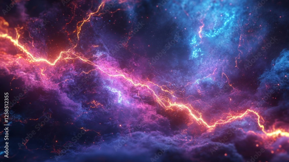 Stunning cosmic scene featuring vibrant colors and lightning bolts amid a dark starry backdrop, capturing the beauty of the universe's mysteries. Stunning cosmic scene featuring vibrant colors and lightning bolts amid a dark starry backdrop, capturing the beauty of the universe's mysteries.