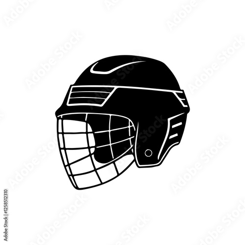 Ice hockey helmet silhouette vector flat illustration design on white background.